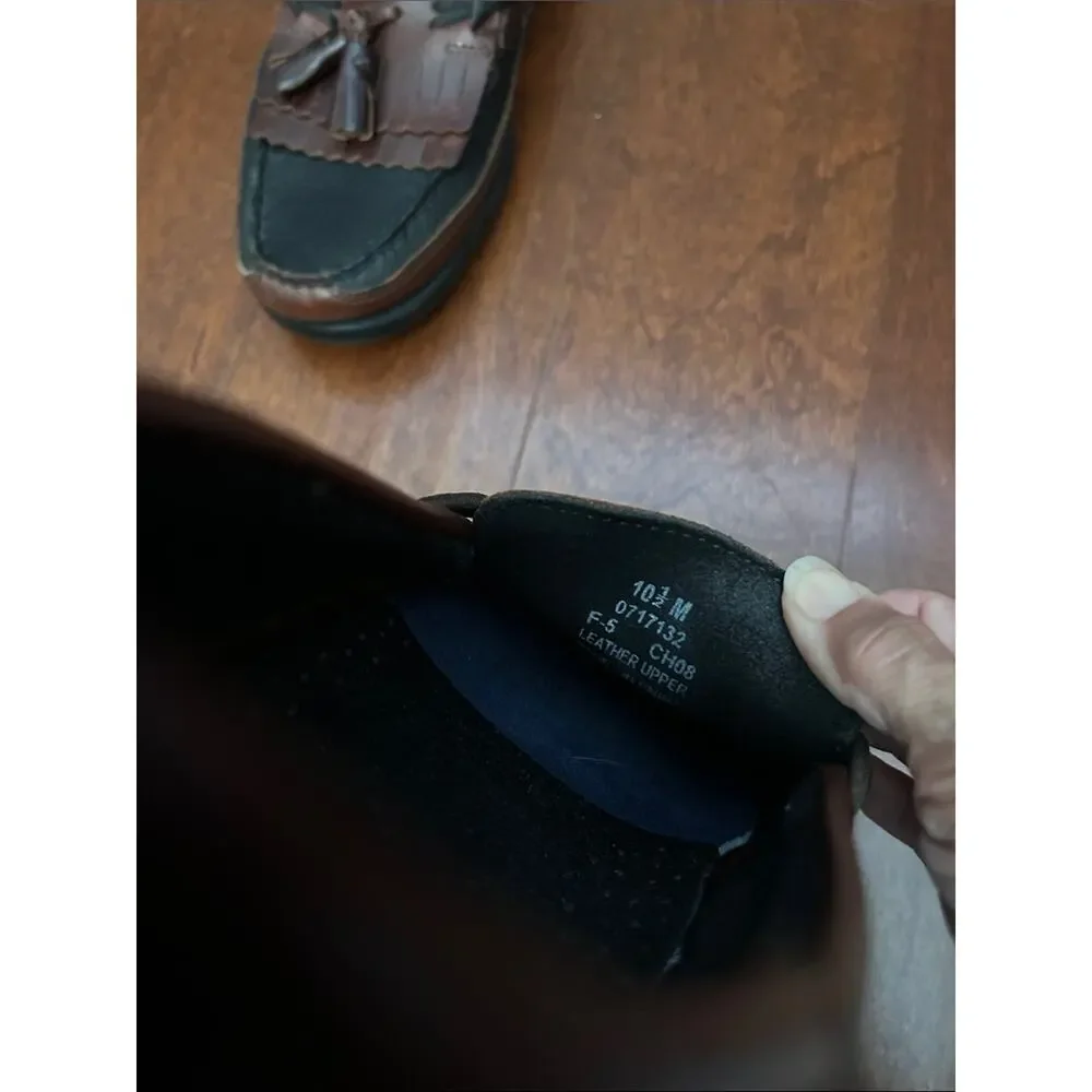 Sperry Top Sider Two-Tone Black and Brown Leather Tassel Loafers, Size 10.5